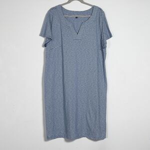 Talbots Shift Dress Womens Sz 2XP Blue Striped Short Sleeves 100% Cotton